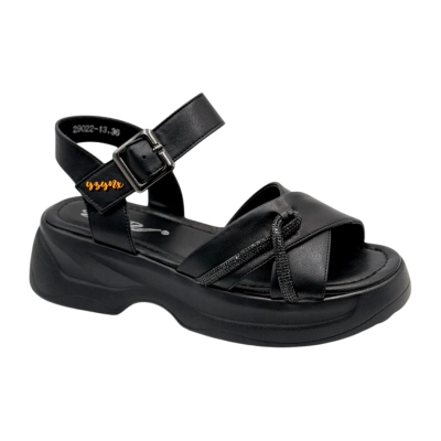 Сандалии женские YZY спорт спрессованная натуральная кожа черные 29002-13 Сандалии женские YZY спорт спрессованная натуральная кожа черные 29002-13