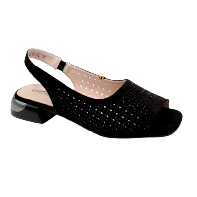 Босоножки женские YZY спрессованная натуральная замша черные 2115-3L Босоножки женские YZY спрессованная натуральная замша черные 2115-3L