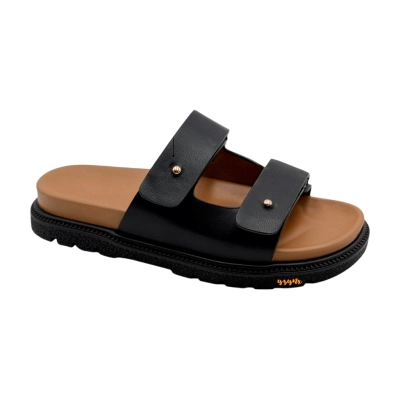 Шлепанцы женские YZY искусственная кожа черные M13-1 Шлепанцы женские YZY искусственная кожа черные M13-1