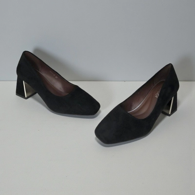 Туфли женские на каблуке искусственная замша черные 12049 Туфли женские на каблуке искусственная замша черные 12049
