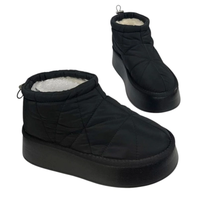 Дутики женские на зиму текстильные черные M6014-11 Дутики женские на зиму текстильные черные M6014-11