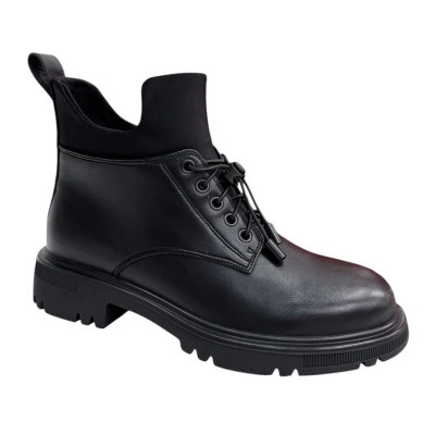 Ботинки женские демисезонные PINDIAN прессованная кожа черные 8653 Ботинки женские демисезонные PINDIAN прессованная кожа черные 8653