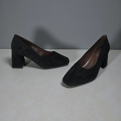 Туфли женские на каблуке искусственная замша черные 12063 Туфли женские на каблуке искусственная замша черные 12063