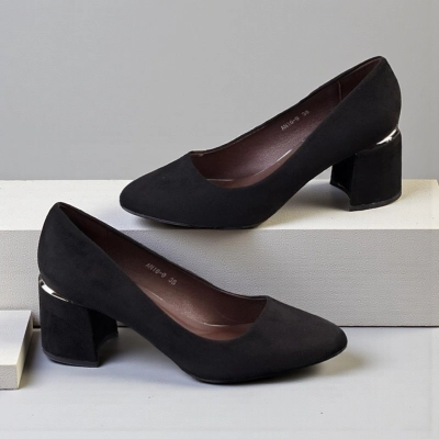 Туфли женские лодочки искусственная замша черные 12099 Туфли женские лодочки искусственная замша черные 12099