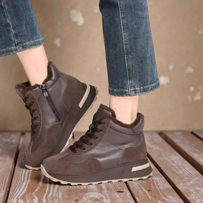 Кроссовки женские зимние натуральная кожа коричневые YM019-3 Кроссовки женские зимние натуральная кожа коричневые YM019-3