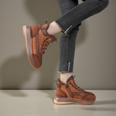 Кроссовки женские зимние натуральная кожа коричневые YM072-3 Кроссовки женские зимние натуральная кожа коричневые YM072-3