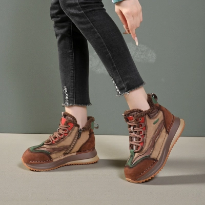 Кроссовки женские зимние натуральная кожа коричневые YM072-2 Кроссовки женские зимние натуральная кожа коричневые YM072-2