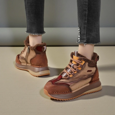 Кроссовки женские зимние натуральная кожа коричневые YM072-1 Кроссовки женские зимние натуральная кожа коричневые YM072-1