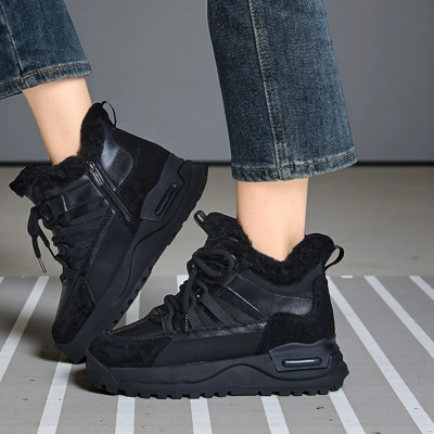 Кроссовки женские зимние натуральная кожа черные YM002-2 Кроссовки женские зимние натуральная кожа черные YM002-2