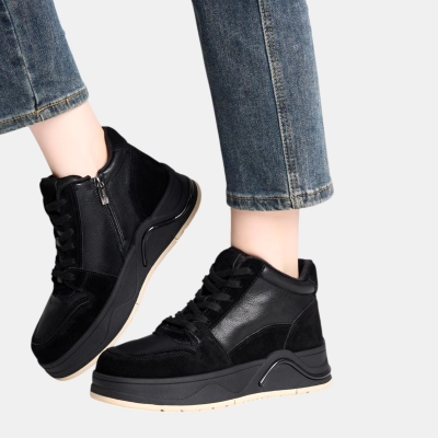 Ботинки женские зимние натуральная кожа и замша черные YM008-1 Ботинки женские зимние натуральная кожа и замша черные YM008-1