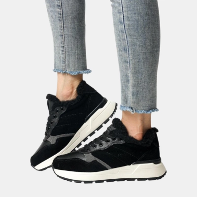 Кроссовки женские зимние натуральная кожа с замшей черные Y189-3 Кроссовки женские зимние натуральная кожа с замшей черные Y189-3