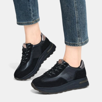 Кроссовки женские натуральная кожа с замшей черные YD053-4 Кроссовки женские натуральная кожа с замшей черные YD053-4