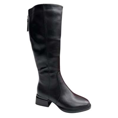 Сапоги женские демисезонные PINDIAN прессованная кожа черные 8668 Сапоги женские демисезонные PINDIAN прессованная кожа черные 8668