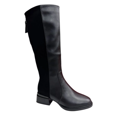 Сапоги женские демисезонные PINDIAN комбинированная прессованная кожа черные 8670 Сапоги женские демисезонные PINDIAN комбинированная прессованная кожа черные 8670