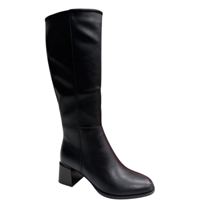 Сапоги женские демисезонные PINDIAN прессованная кожа черные 8671 Сапоги женские демисезонные PINDIAN прессованная кожа черные 8671