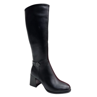 Сапоги женские демисезонные PINDIAN прессованная кожа черные 8673 Сапоги женские демисезонные PINDIAN прессованная кожа черные 8673