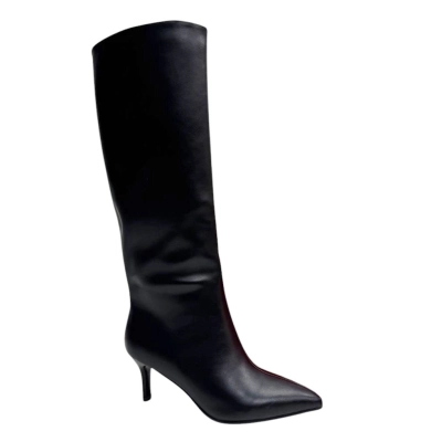 Сапоги женские демисезонные PINDIAN прессованная кожа черные 8681 Сапоги женские демисезонные PINDIAN прессованная кожа черные 8681