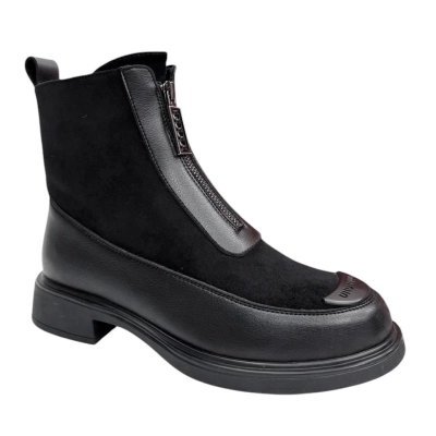 Ботинки женские демисезонные PINDIAN комбинированная пресс кожа черные 8414 Ботинки женские демисезонные PINDIAN комбинированная пресс кожа черные 8414