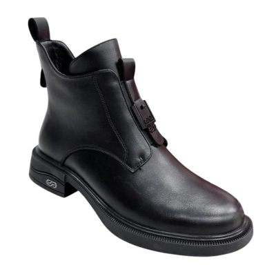 Ботинки женские демисезонные PINDIAN прессованная кожа черные 8422 Ботинки женские демисезонные PINDIAN прессованная кожа черные 8422