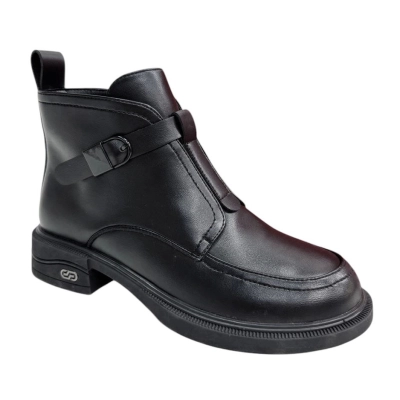 Ботинки женские демисезонные PINDIAN прессованная кожа черные 8430 Ботинки женские демисезонные PINDIAN прессованная кожа черные 8430