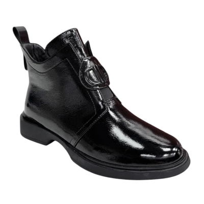 Ботинки женские демисезонные PINDIAN прессованная масло кожа черные 8435 Ботинки женские демисезонные PINDIAN прессованная масло кожа черные 8435