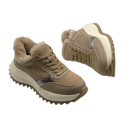 Кроссовки женские зимние натуральная замша с кожей бежевые M7382-28P Кроссовки женские зимние натуральная замша с кожей бежевые M7382-28P