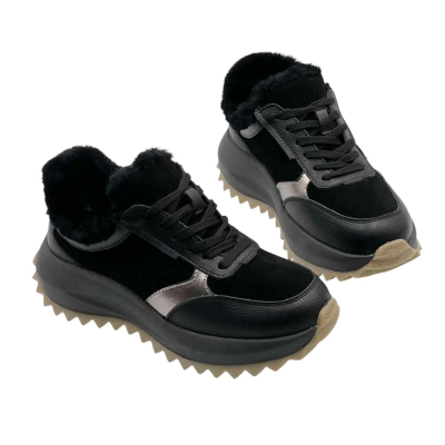 Кроссовки женские зимние натуральная замша с кожей черные M7382-1P Кроссовки женские зимние натуральная замша с кожей черные M7382-1P