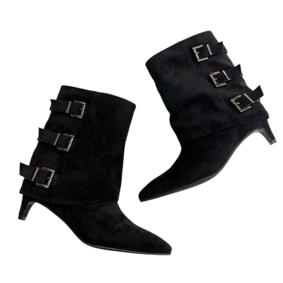 Полусапожки женские демисезонные натуральная замша черные E7395-10 Полусапожки женские демисезонные натуральная замша черные E7395-10