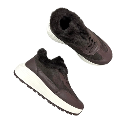 Кроссовки женские зимние ADMLIS искусственная замша с кожей шоколадные F263-12 Кроссовки женские зимние ADMLIS искусственная замша с кожей шоколадные F263-12